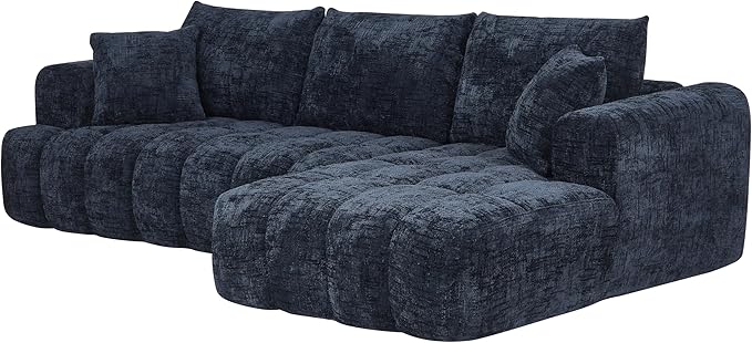 Tufted Chenille Cloud Modular Sectional Sofa,Oversized 2-Piece Right Facing Boneless Couch with Chaise Lounge, L-Shape Floor Lounge Sofa with 2 Throw Pillows for Living Room, No Assembly Required