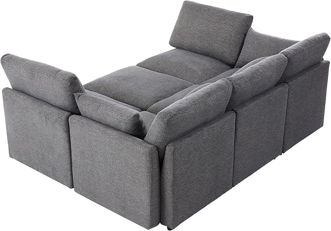 Eafurn 6 Seater Reversible Modular Sectional Sofa Convertible Sleeper Couch Bed, Free Combination Chenille Upholstered Corner Sofa Couches with USB Ports and Detachable Cushions (Grey)
