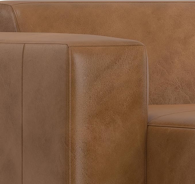 SIMPLIHOME Rex Left Chaise Sofa Module in Full-Grain Genuine Leather, Caramel Brown, 44-inches W x 69.5-inches D, Handcrafted Modern-Style Left-Arm Chaise Lounge Chair for Living Room