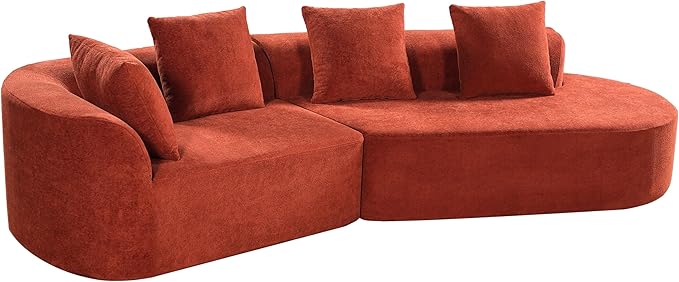 Merax 2-Piece 116" L-Shaped Modular Sectional Sofa Set, 4 Seat Fully Assembled Curved Upholstery Couch with High-Density Compressed Sponge, Chaise Lounge & 4 Pillows for Living Room, Orange