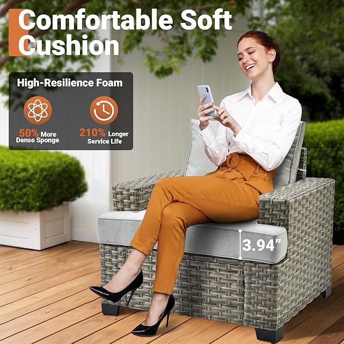 ovios 8 Piece Patio Sectional Furniture with Swivel Rocking Chairs, Rattan Wicker Coversation Set with Glowing Coffee Table, Outdoor Sofa Set for Outside Porch Balcony Backyard Pool,Light Grey