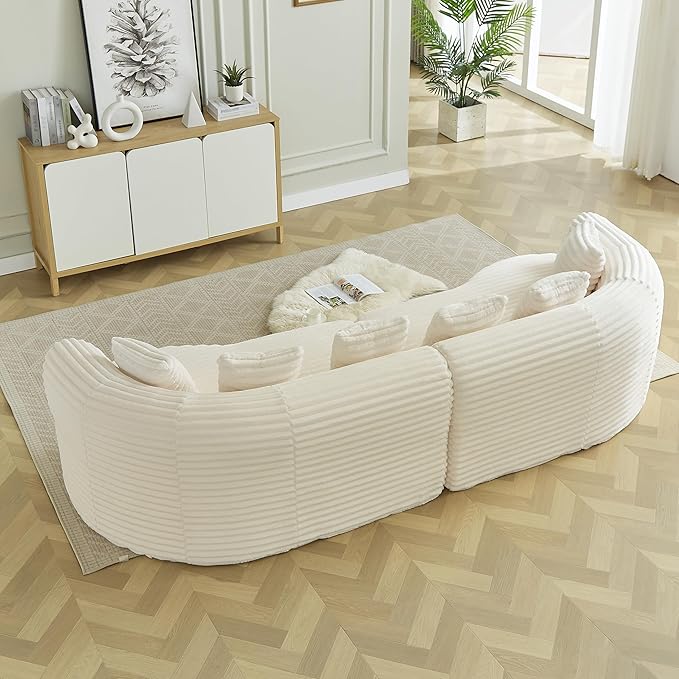 106-Inch Curved Boneless Sofa Couches Compressed 4-Seat Foam Couch for Living Room Bedroom, Boneless Modular Cloud Sofa Curved Floor Couch with 6 Pillows, No Assembly