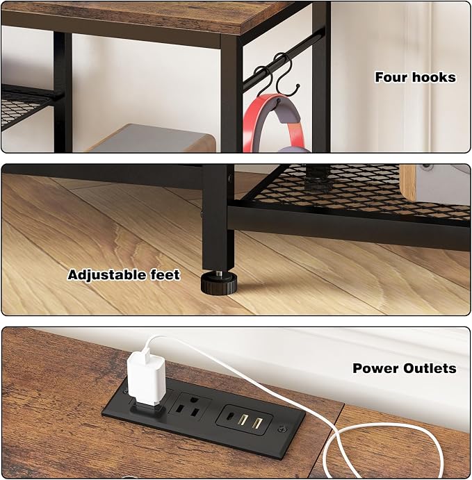 YGEOMER Entertainment Center for TVs Up to 55 Inch, TV Stand with Power Outlet and Open Storage Shelves, TV Media Console Table for Living Room and Bedroom, Rustic Brown - Image 3