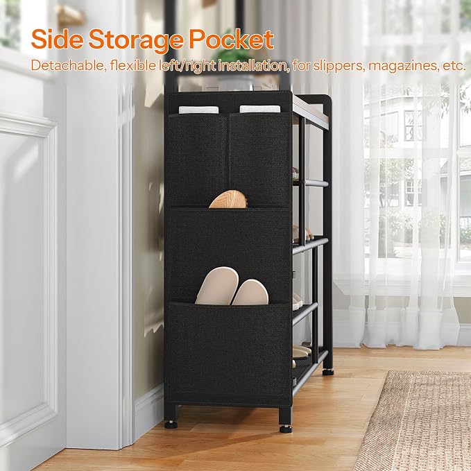 HOOBRO Hall Tree with Bench, Shoe Rack with Coat Rack, Coat Rack with Shoe Storage, 5 Tier Shoe Storage Organizer with Oxford Fabric Side Pockets, Coat and Shoe Rack Entryway, Rustic Brown BF45MT01 - Image 6