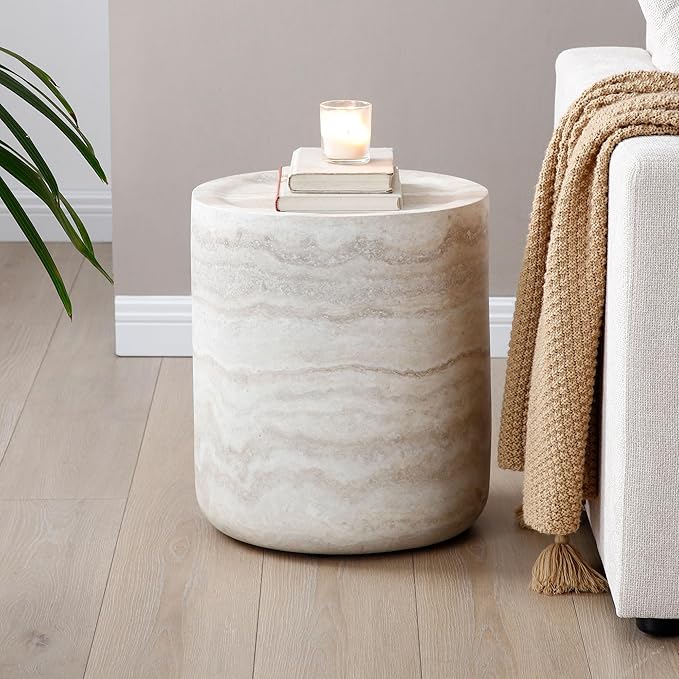 Modern Round Side Table for Living Room, Small Coffee Table Circle End Table, Faux Mars Marble Pattern Side Table, No Need Assembly (Marble, 15.74 Inch)