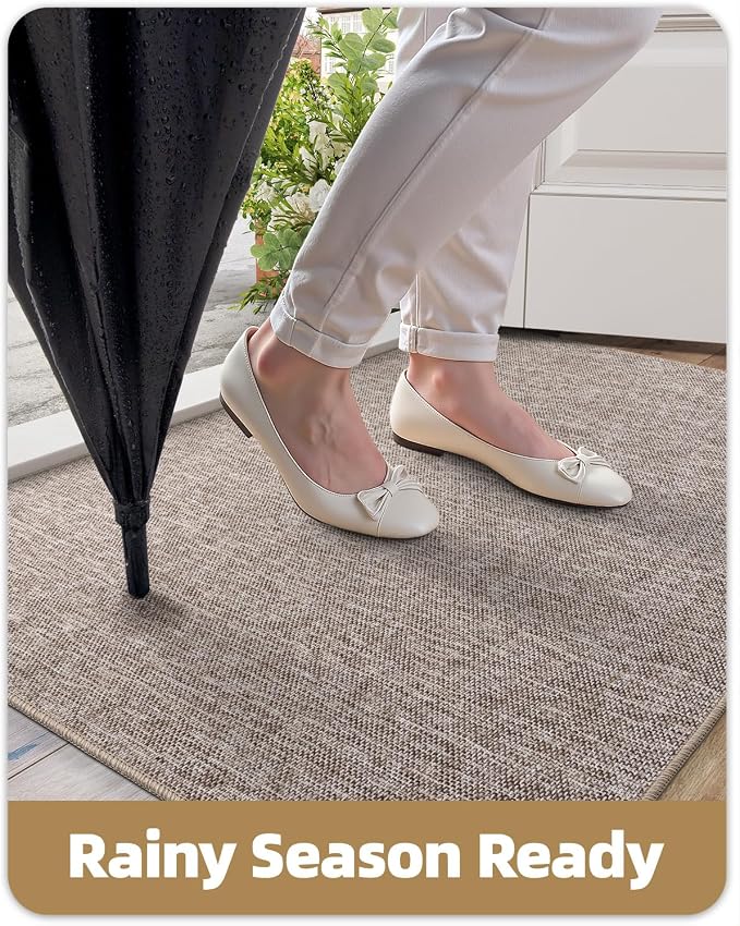 Color&Geometry Ultra Thin Indoor Door Mat (Rolled-up NO Creases) 36"x56", Non Slip Rubber Backed Dirt Trapper Door Mat Indoor Entrance, Low Profile Entryway Mat, Easy Clean, Light Brown Linen - Image 7