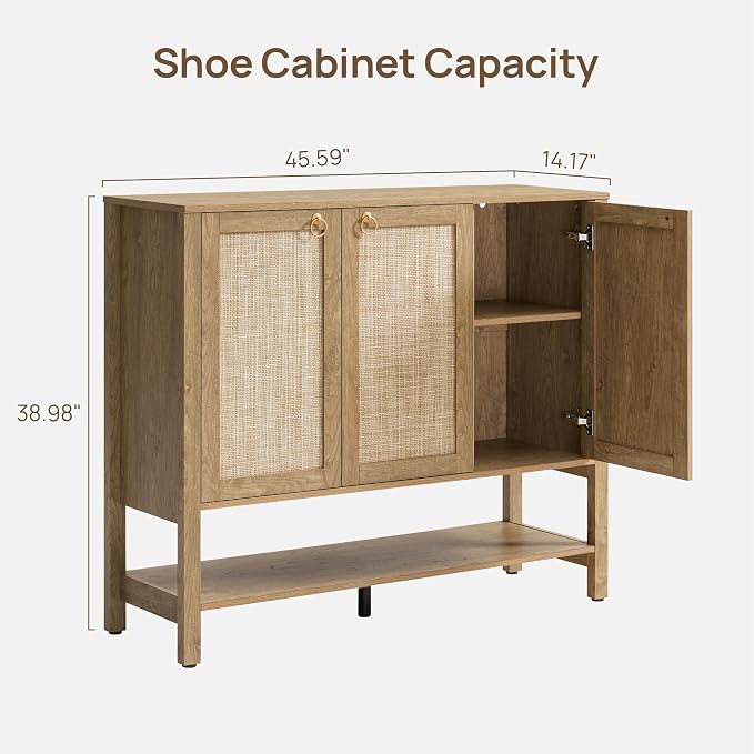 SICOTAS Rattan Shoe Cabinet Storage for Entryway - 30 Pairs Boho Shoe Storage Organizer with Adjustable Shelves & 3 Doors, Tall Shoe Rack Cabinet for Hallway, Living Room (Carbon Cherry) - Image 2