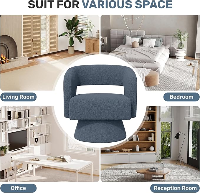 Nebuaegis Swivel Accent Chair Set of 2, Modern Comfy Teddy Barrel Chairs, Oversized Upholstered Round Arm Chair for Living Room, Bedroom, Reading Room, Blue