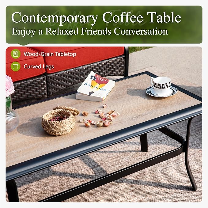 Sophia & William Patio Furniture Set, 5PCS Metal Outdoor Conversation Set with 3-Seater Outdoor Couch, 2 Sofa Chairs, 1 Loveseat,1 Coffee Table for Outdoor Seating, Backyard, Porch(Red)