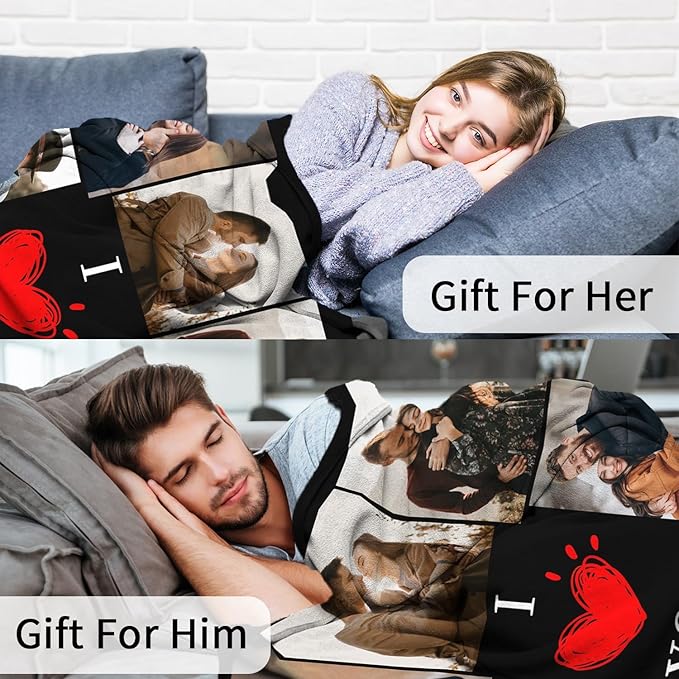 ROMANDY Ships Next Day Custom Blanket with Picture Customized Banket Personalized Throw Blankets Customizable Photo Blankets Customize Gifts for Mom Dad Girlfriend Boyfriend Wife Husband Her Him