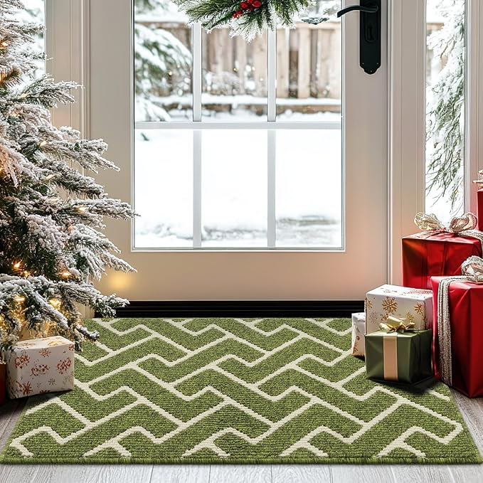 hicorfe Indoor Doormat,Front Back Door Mat TPR Backing Non Slip Mats 20"x31.5" Absorbent Resist Dirt Entrance Doormat Inside Floor for Entryway Washable Low-Profile(Sage Green) by Hicorfe