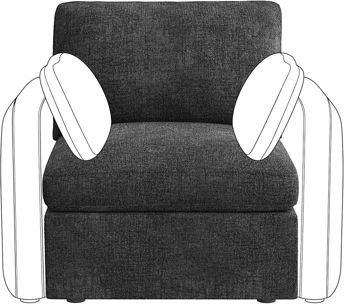 HONBAY Chenille Fabric Middle Module for Modular Sectional Sofa, Armless Accent Chair with Storage Seat, Grey