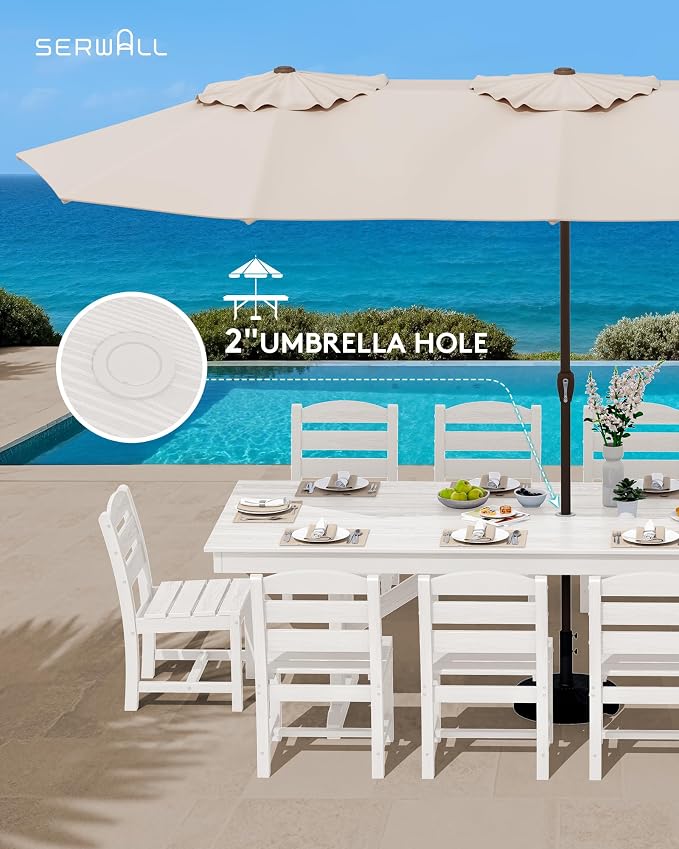 SERWALL Outdoor Large HDPE Dining Table, 84" Rectangular Dining Table for 6-8 Person, All Weather HDPE Outdoor Furniture for Backyard, Garden, White - Image 7