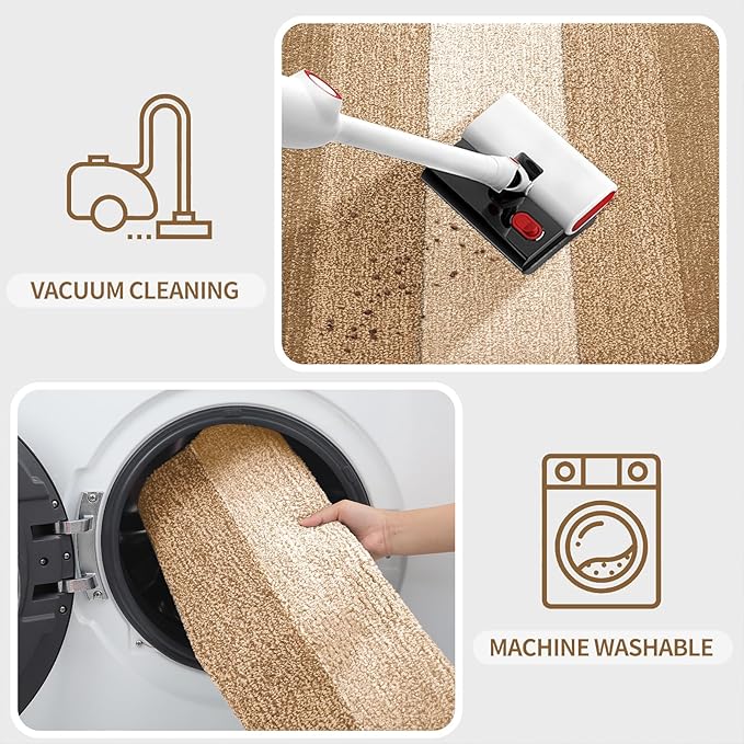 Kitinjoy Indoor Outdoor Door Mat, 71x24 Non-Slip Absorbent Dirt Trapper, Low-Profile Washable Inside Entrance Front Floor Mat, Sturdy Soft Entry Doormats for Entryway, Camel - Image 5