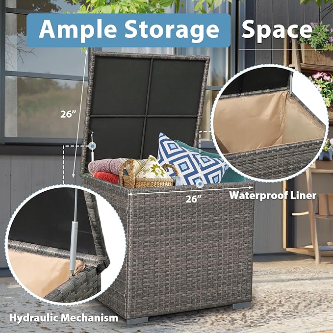 JOIVI 8 Pieces Patio Furniture Set with Storage Box, Rattan Patio Conversation Set, Rattan Couch Sectional Sofa Set with Cushions and Coffee Table for Outside Porch, Deck, Gray