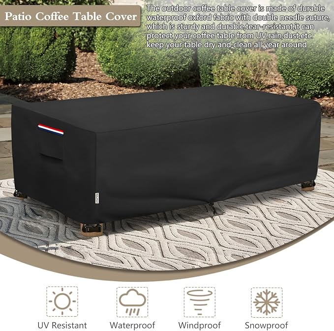Outdoor Coffee Table Cover Waterproof, Heavy Duty Patio Rectangular Side Table Covers, 36W x 24D x 16H Inches Outdoor Tables Cover (Black) - Image 5