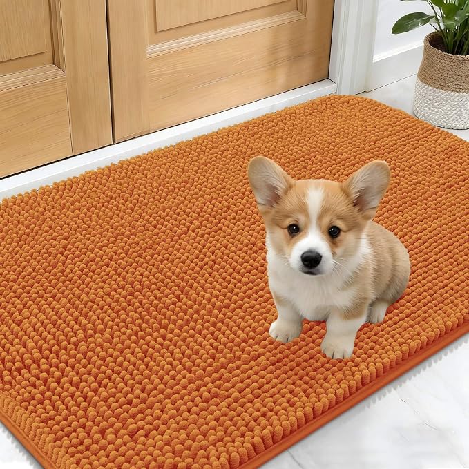 OLANLY Dog Door Mat for Muddy Paws 30x17, Absorbs Moisture and Dirt, Absorbent Non-Slip Washable Doormat, Quick Dry Chenille Mud Mat for Dogs, Entry Indoor Entryway Carpet for Inside Floor, Clay by OLANLY