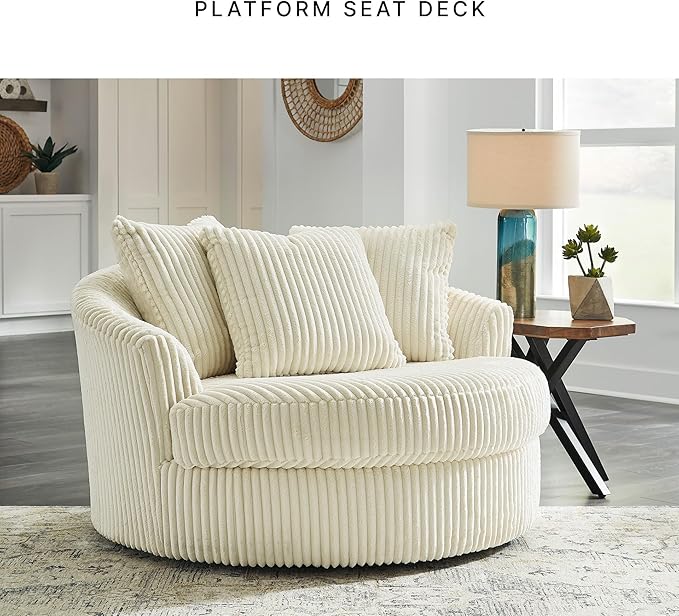 Signature Design by Ashley Lindyn Transitional Oval Tufted Upholstered Oversized Swivel Accent Chair, White
