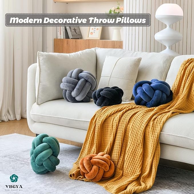Knot Pillow Ball, Soft Home Decorative Throw Pillows Cushion, Round Changeability Knotted Pillows, Modern Home Handmade Cushions for Bedroom, Sofa, Couch (8 Inch, Black)