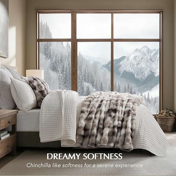 EverGrace Ultra Soft Luxury Fluffy Faux Rabbit Fur Throw Blanket, Thick Warm Bubble Throw for Bed, Cozy Plush Reversible Blankets for Couch, Chair, Sofa, Light Grey, 60x80 Inches