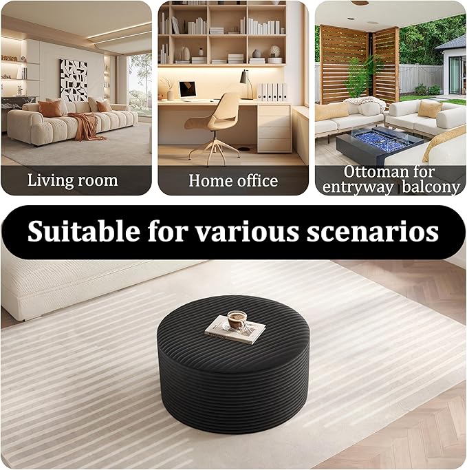 Round Ottoman Coffee Table with High-Resilience Foam Support, Oversized Modular Sectional Sofa Stool for Living Room, Bedroom & Small Spaces, No Assembly Footrest, Dark Gray, 32"