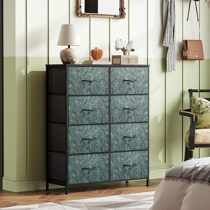 WLIVE Fabric Dresser for Bedroom, Tall Dresser with 8 Drawers, Storage Tower with Fabric Bins, Double Dresser, Chest of Drawers for Closet, Playroom, Dormitory, Vintage Green - Image 8