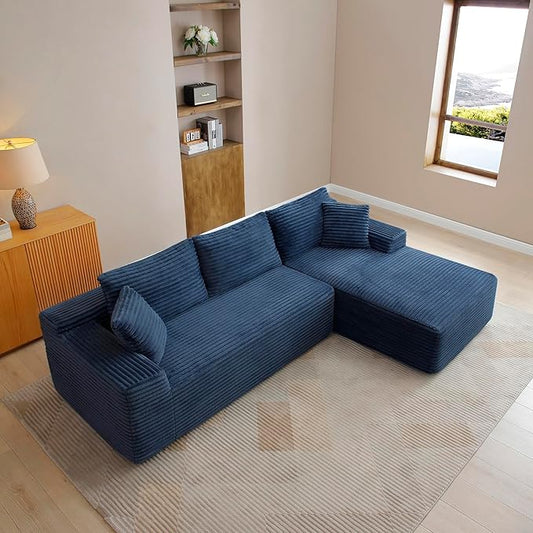 105-Inch L-Shaped Right Facing Corner Compressed Sofa Modular Sectional Boneless Cloud Sofa Floor Foam Couch with Chaise Lounge, Corduroy Corner Boneless Cloud Couch