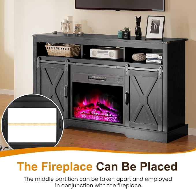 RoyalCraft Farmhouse TV Stand with Sliding Barn Door for TVs up to 65+ Inch, 34" Tall Entertainment Center, Wood Media Console Storage Cabinet for Bedroom, Living Room, Black - Image 3