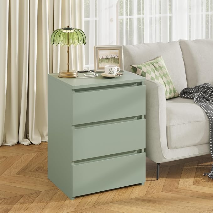FOTOSOK Nightstand, 26" H Night Stand with Charging Station, Nightstand with USB Ports & Power Outlets, Silent Slides, Wooden End Side Table Bedside Table with 3 Drawers for Bedroom, Green - Image 6