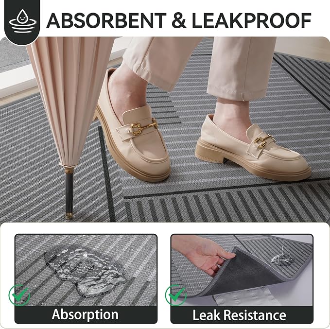 Front Door Mat 17''x30'', Non Slip Absorbent Dirt Resist Washable Low-Profile Indoor Doormat, Easy Clean Welcome Entryway Door Mats, Grey - Image 3