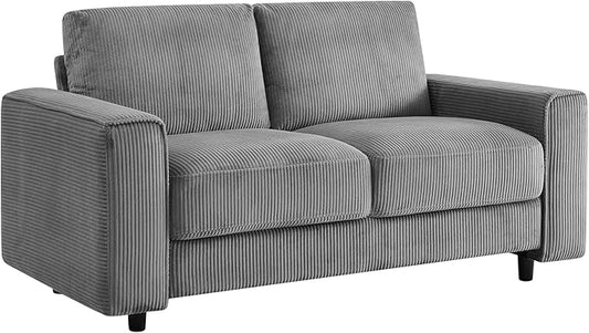 AC Pacific Derek 66" Modern Corduroy Couch for Living Room, Tufted Loveseat Sofa with Plush Upholstery, High-Density Foam, Sleek Black Legs, Durable Wooden Frame, Loveseat, Grey