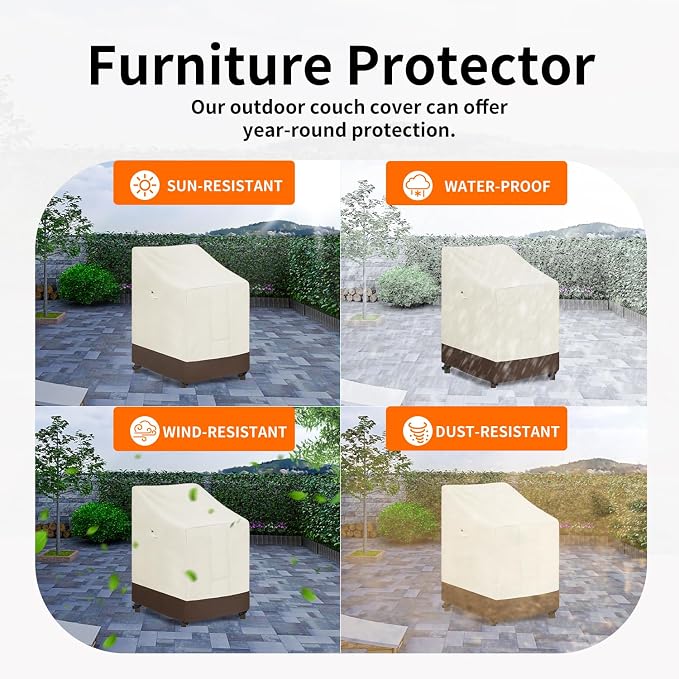 Easy-Going Heavy Duty Outdoor Stackable Chair Cover, Waterproof Patio Chair Cover, Windproof Outdoor Furniture Cover with Air Vent (1 Pack-28Wx36Dx47H inch, Beige/Dark Brown) - Image 5