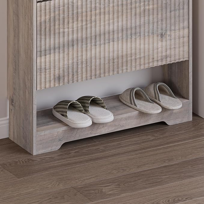 BORNOON Shoe Cabinet with 2 Flip Drawers, Fluted Shoe Storage Cabinet with Adjustable Shelves, Freestanding Rack and Organizer for Entryway, Closet, Hallway - Image 5