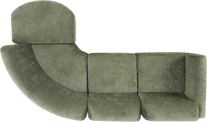 Merax Modern Curved Sectional Sofa with Ottoman, Couch 4-Piece Set High-Density Compressed Sponge, Fully Assembled, Right Hand Facing, Plush Deep Seat for Living Room, Lounge, Apartment, Green
