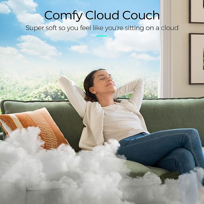 LINSY HOME 123'' Modular Sectional Sofa Green Couch Corduroy Cloud Couches for Living Room, L Shaped Couch with Movable Ottoman, Modern Cloud Sectional Sofas for Bedroom and Apartment, Green
