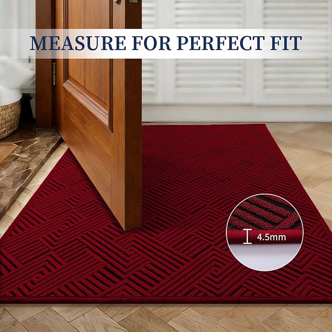 YIHOUSE Dirt Trapper Door Mat 20" x 32", Non-Slip Washable Entrance Mat, Dirt Resistant and Absorbent Welcome Mat, Low Profile Floor Mat for Front/Back Door, Entryway, Red - Image 4