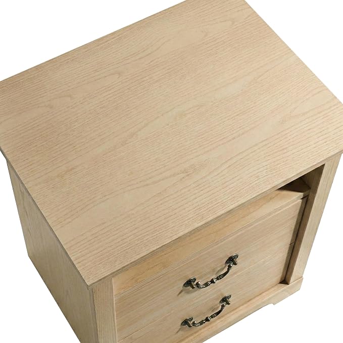 24/7 Shop at Home Elrik Modern 22-inch Wood Nightstand with Open Shelf, 2 Drawers and Ornate Handles, Wooden Night Stand for Bedroom, Apartment, Small Bedside Table, Oak - Image 7