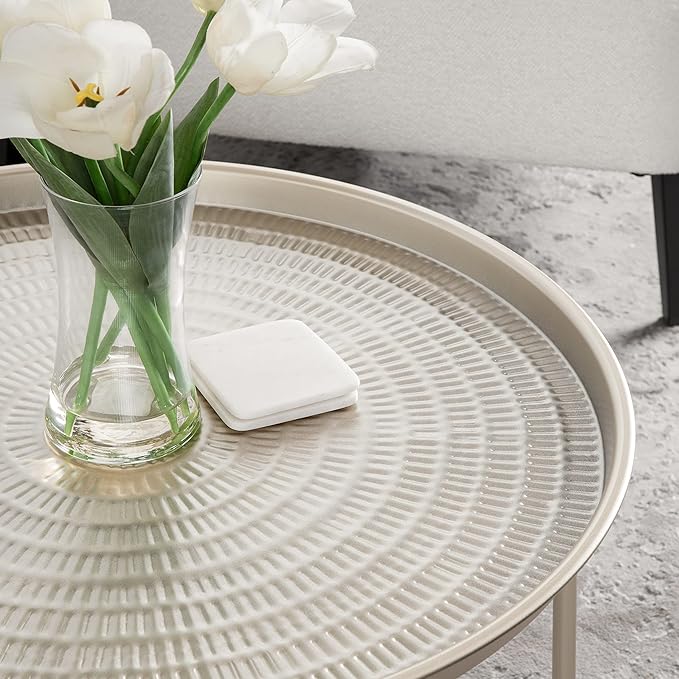 Kate and Laurel Mahdavi Modern Coffee Table, 26 x 26 x 16, Silver, Unique Coffee Table with Sophisticated Design