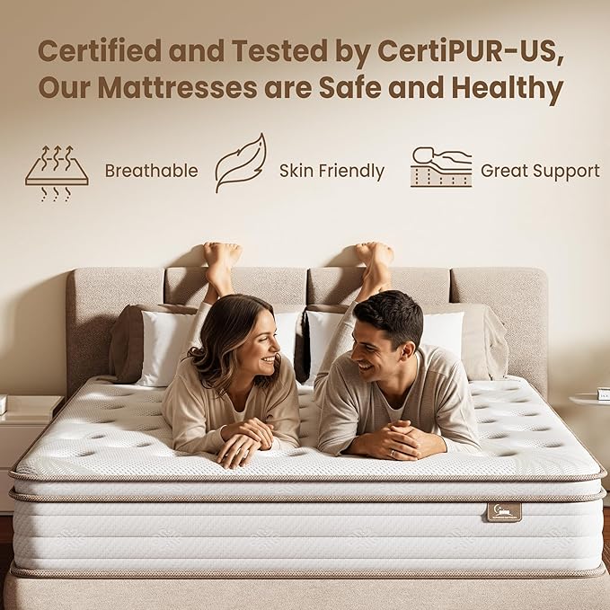 Queen Mattress, 10 Inch Hybrid Mattress in a Box for Pressure Relief & Motion Isolation, Queen Size Mattress Memory Foam & Individual Pocket Springs, Medium Firm
