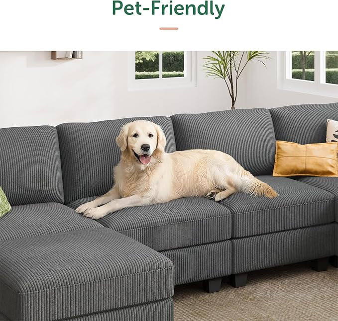 HONBAY Convertible 97'' Sectional Sofa with Storage Ottoman, 3 Seat L Shaped Couch for Small Space,Living Room, Grey