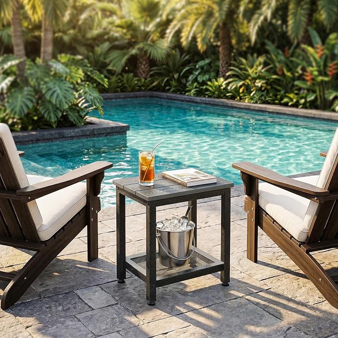 ODK Outdoor Double Side Table, Adirondack Patio End Table with Weather-Resistant Waterproof Top for Hot Tub Garden, Balcony, Poolside, Grey - Image 8