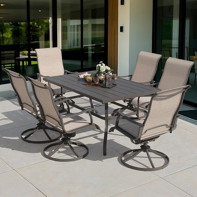 NUU GARDEN Patio Swivel Chairs Set of 4, Outdoor Dining Chairs with Armrests, Swivel Textilene Patio Dining Chair for All Weather, with Metal Frame, for Garden, Backyard, Deck, Poolside, Beige - Image 6