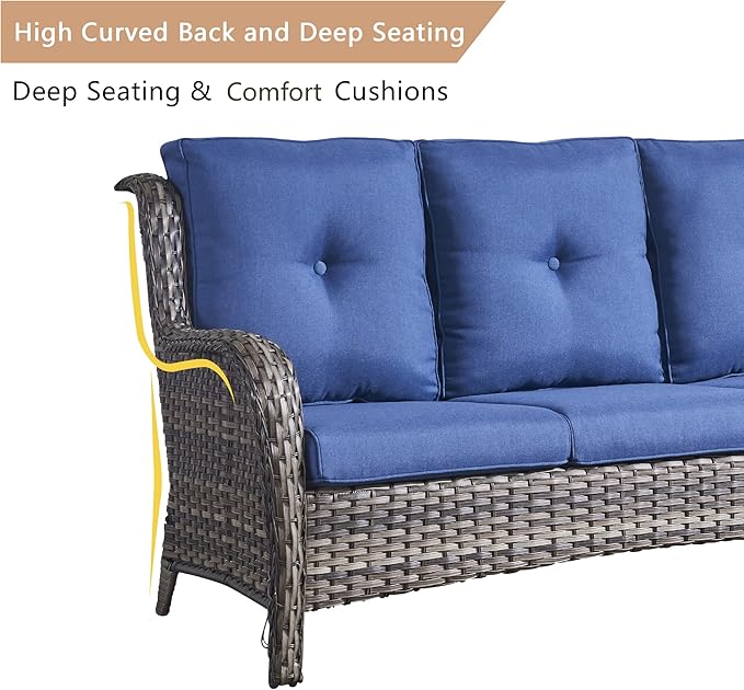HUMMUH 4 Pieces Outdoor Furniture Patio Furniture Set Wicker Outdoor Sectional Sofa with Swivel Rocking Chairs,Outdoor Coffee Table