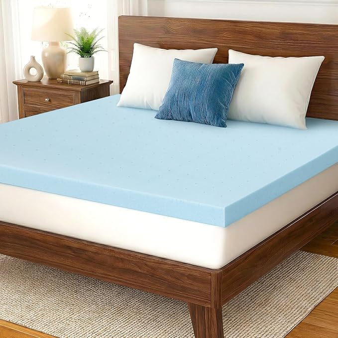 Queen Mattress Topper, 4 Inch Gel Memory Foam, Plush Comfort, Pressure Relief, Ventilated Breathable Design, CertiPUR-US Certified, Blue