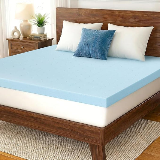 Queen Mattress Topper, 3 Inch Gel Memory Foam, Extra Cushioning, Pressure Relief, Ventilated Breathable Design, CertiPUR-US Certified, Blue