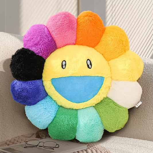 Flower Pillow,Flower Shaped Throw Pillow,Cute Smiley Face Floor Cushions,Colorful Sunflower Plush Pillows,Cute Plushie Room Decor,Mothers Day Pillows for Bedroom,Sofa,Dorm (Colourful,23.6In)