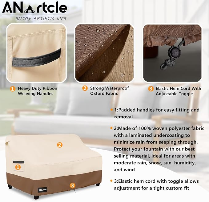 ANartcle 3-Seater Patio Sofa Cover,79W x 37D x 35H Inches Outdoor Couch Cover,100% Waterproof Heavy Duty Patio Sofa Covers,Patio Furniture Covers,Beige&Brown - Image 4