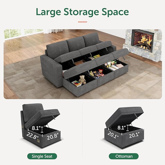 HONBAY Modular Sectional Sleeper Sofa Bed, Pull Out Couch with Storage Ottoman, U Shaped Sectional Couches for Living Room, Dark Grey