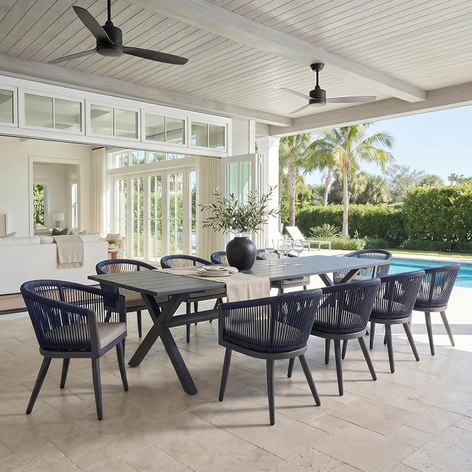 PURPLE LEAF Patio Dining Set for 10 All-Weather Wicker 11 Piece Aluminium Outdoor Table and Chairs Set Included Cushions for Backyard Indoor Decor Kitchen Modern Outdoor Furniture Set Grey and Navy by PURPLELEAF