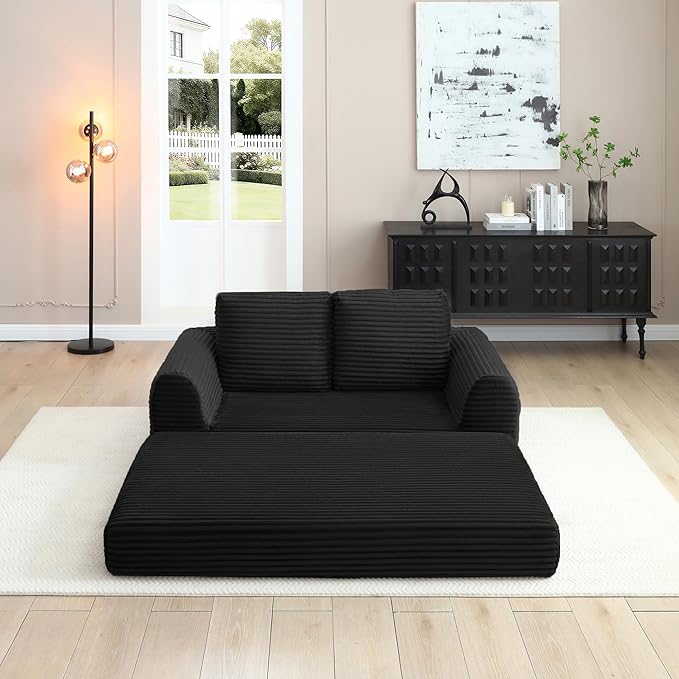 Foldable Boneless Love Seat Couches in a Box, Modern Floor Foam Sleeper Sofa Bed 2-in-1 Convertible Cloud Sofa for Home Apartments Bedroom